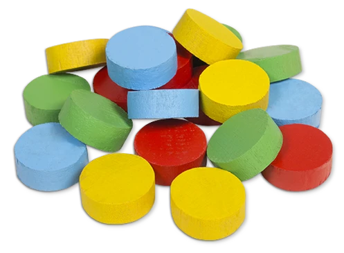 Holzchips in Rot, Grün, Gelb und Blau